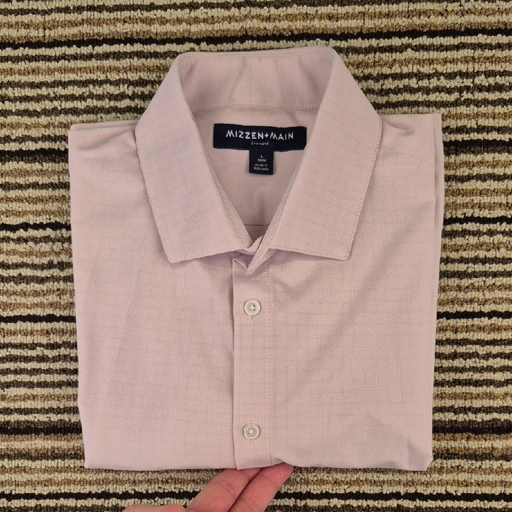 MIZZEN + MAIN Leeward Muted Pink Plaid Blend Large Trim Mens Long Sleeve‎ Shirt